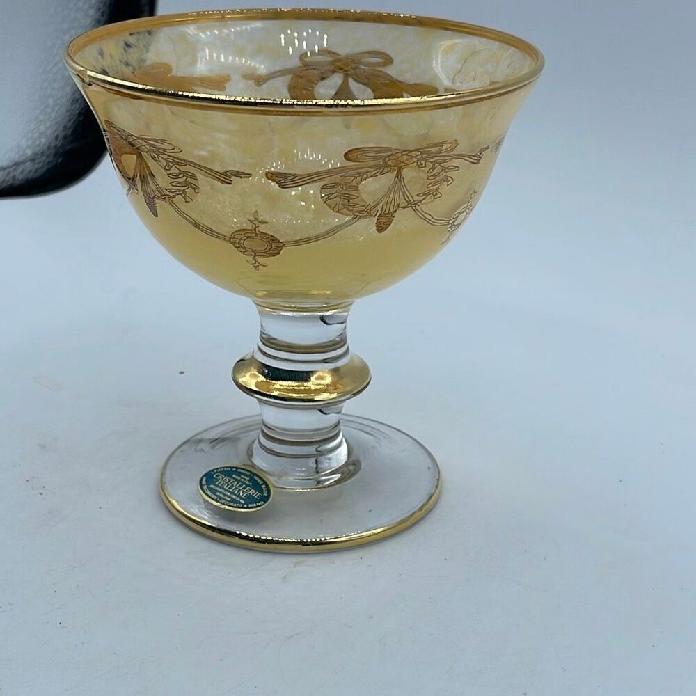 Vintage Fatto A Mano Italian dessert glass large champagne glass. Chip
